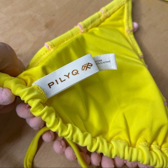 PILYQ Yellow Pom Pom Triangle Bikini Top Womens M - Picture 6 of 8